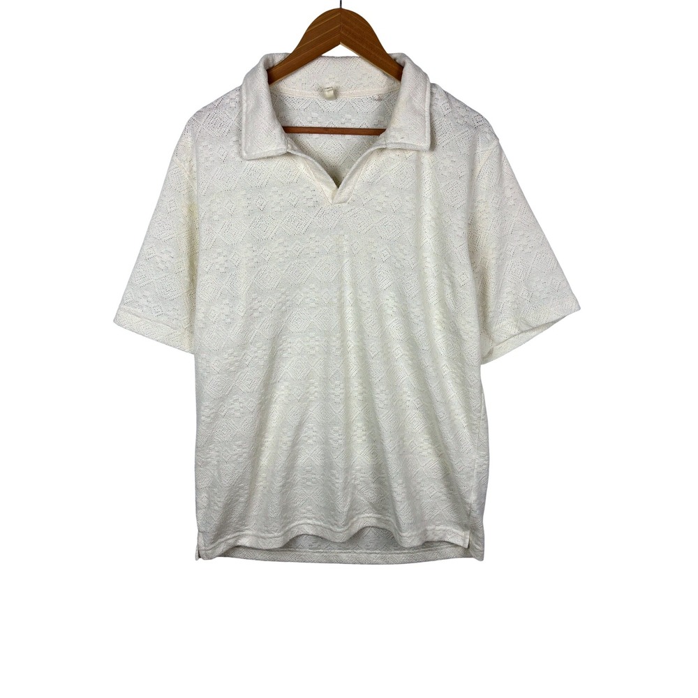 Mens Cabana Short Sleeve Open Knit Polo Golf Shirt Sz L Beach Club Resort E.T.A.
